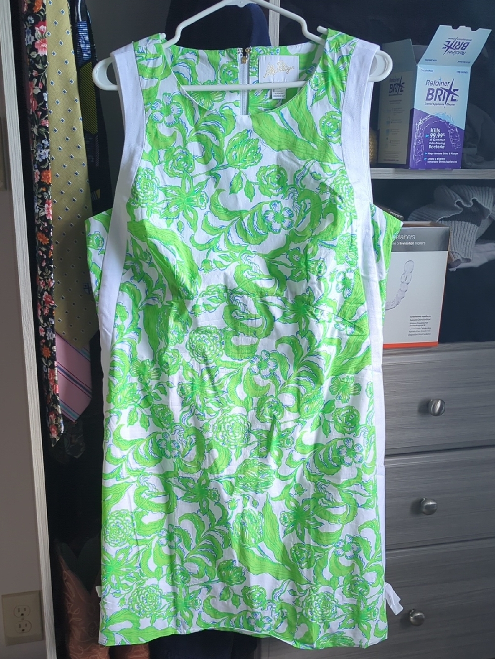 Lilly Pulitzer White Shift Dress with Lime Floral Print